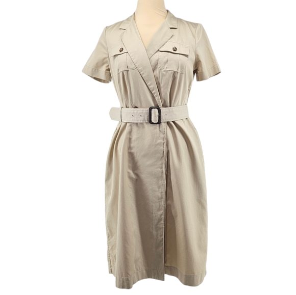 Brooks Brothers Cotton Belted Safari Shirt Dress in Beige Size 4 - Picture 4 of 14